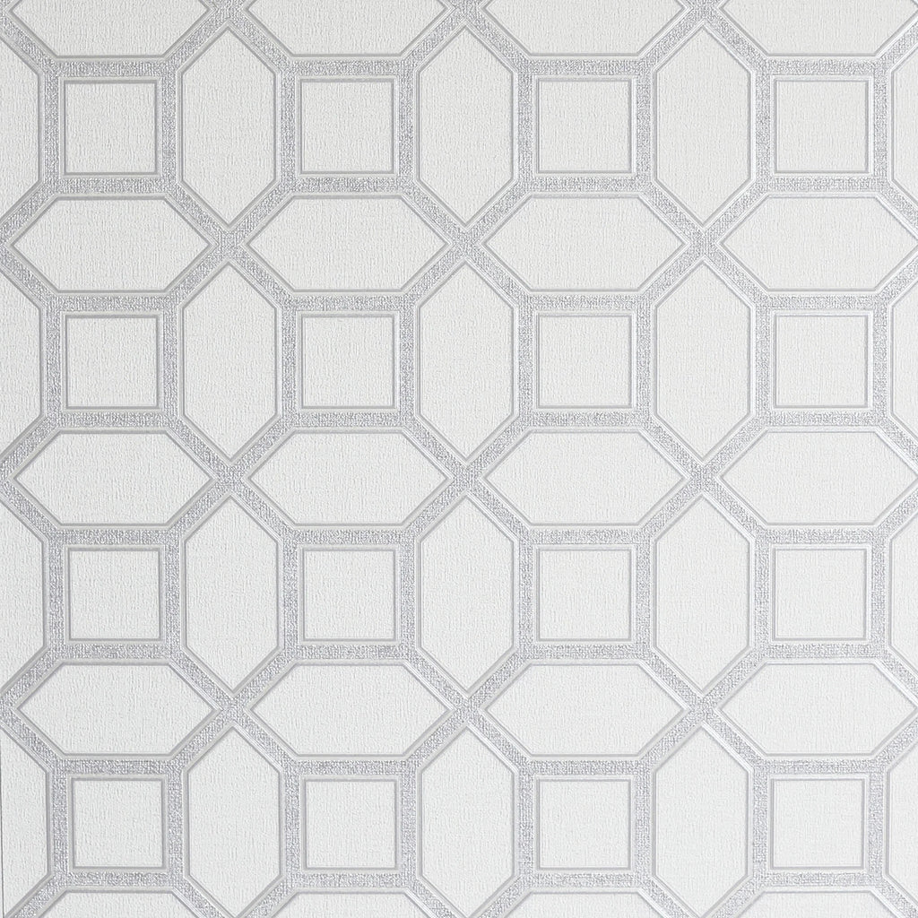 Hotel Luxe Origin Wallpaper in White and Silver