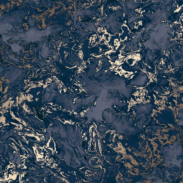 Liquid Marble Wallpaper in Blue and Bronze