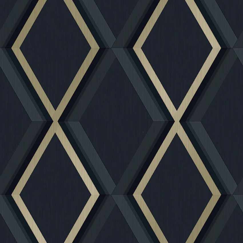 Profile Geometric Wallpaper in Navy and Gold