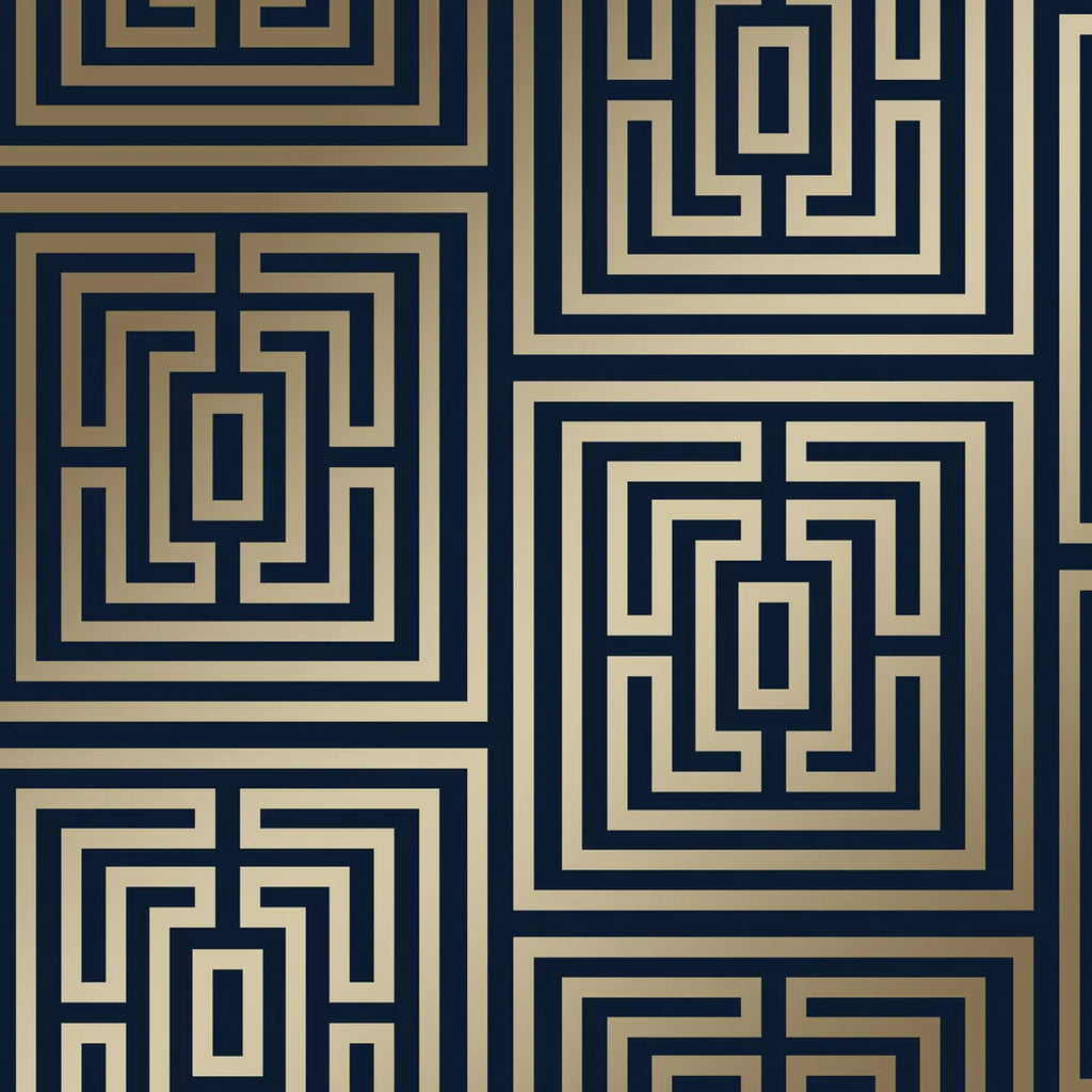 Sample of Maze Geometric Wallpaper Navy, Gold (53 x 30cm)