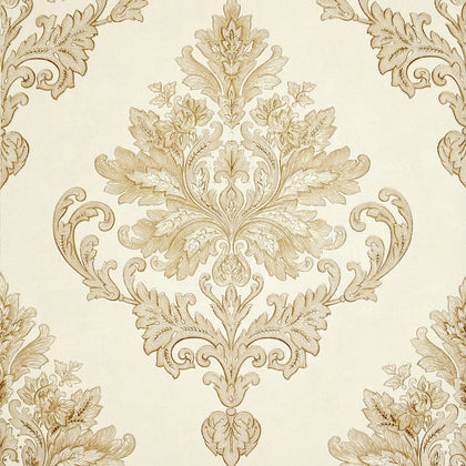 Jasmine Damask Wallpaper in Cream and Metallic Gold