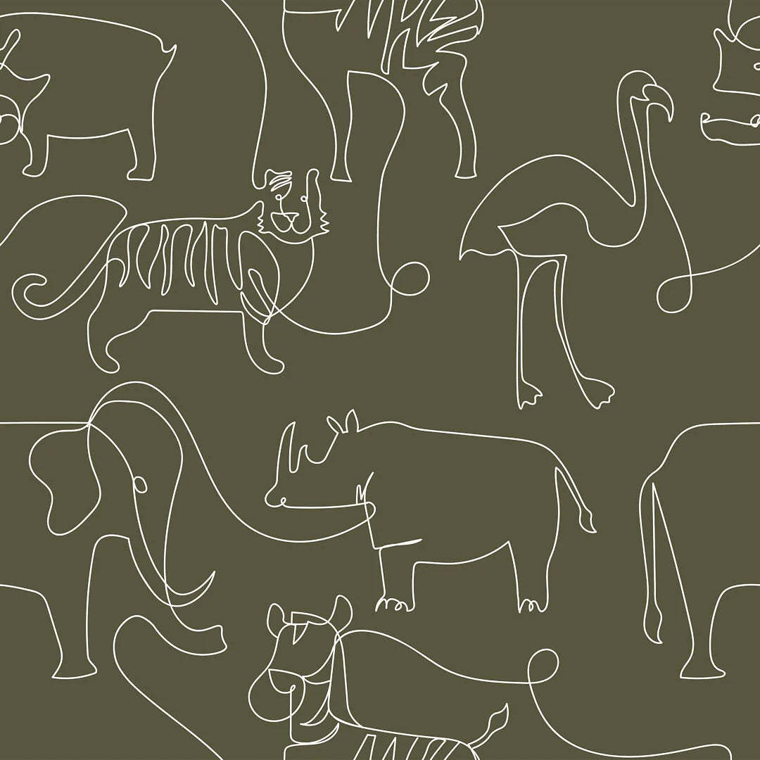 Sample of Lines At The Zoo Wallpaper in Olive Green