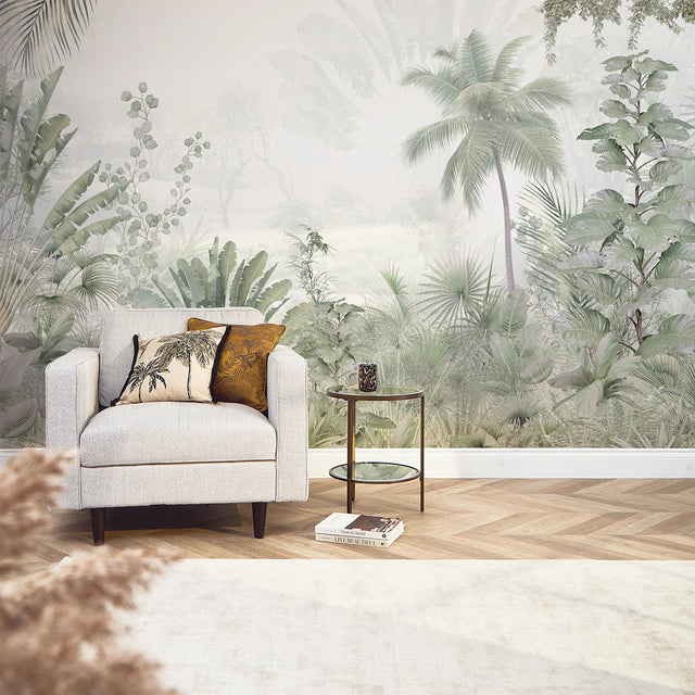 Lush Jungle Full Wall Mural in Green