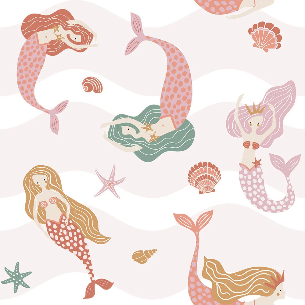Sample of Mermaid Friends Wallpaper in Pink