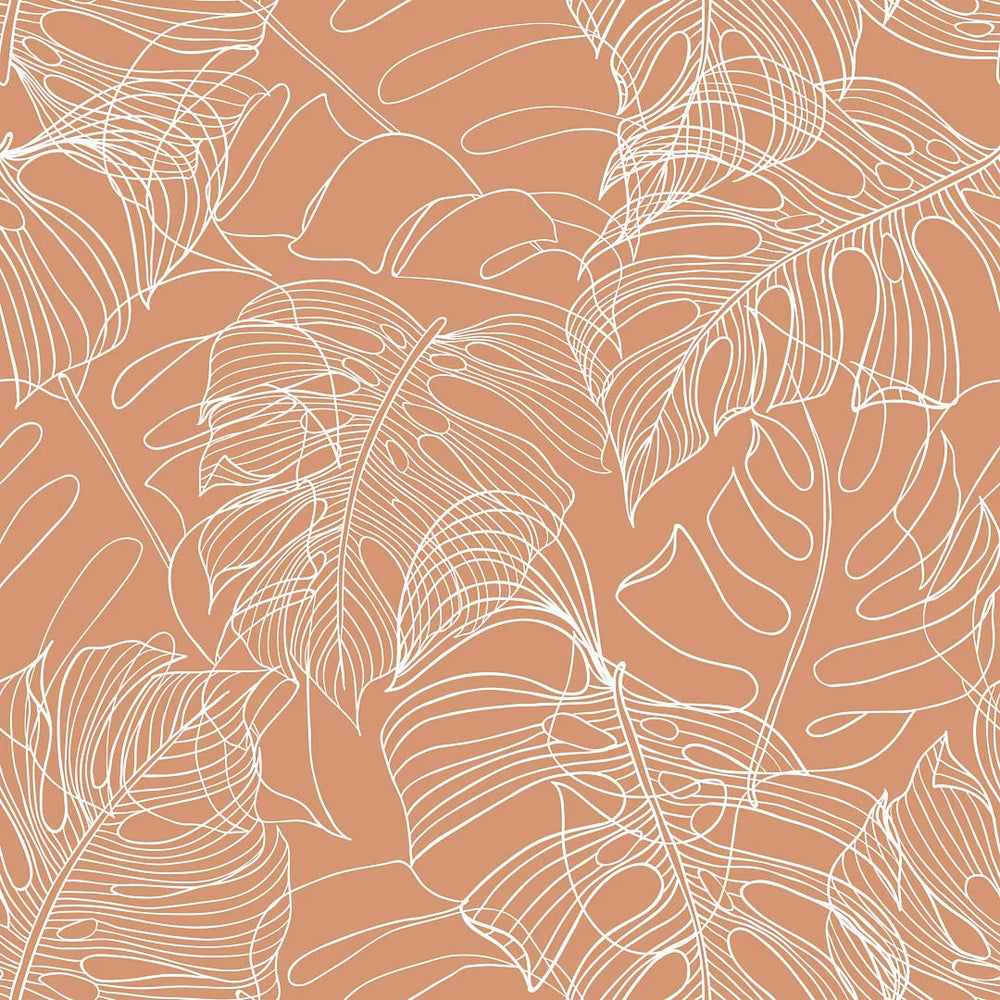 monstera leaf background Monstera Leaf Wallpaper in Terracotta – I Love Wallpaper