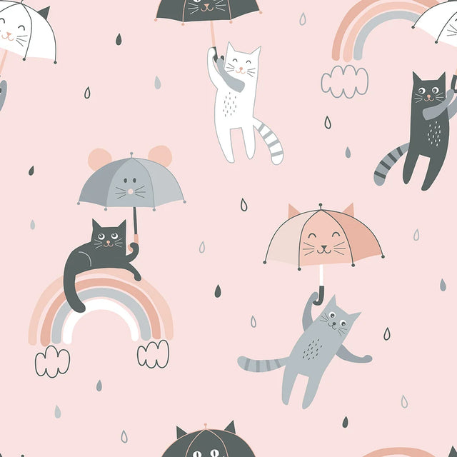 Raining Cats and Rainbows Wallpaper in Multicoloured