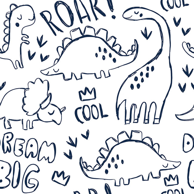 Roarsome! Wallpaper in Navy and White