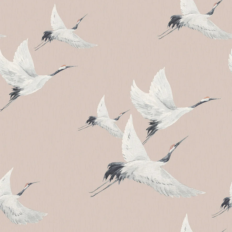 Soaring Cranes Wallpaper in Nude
