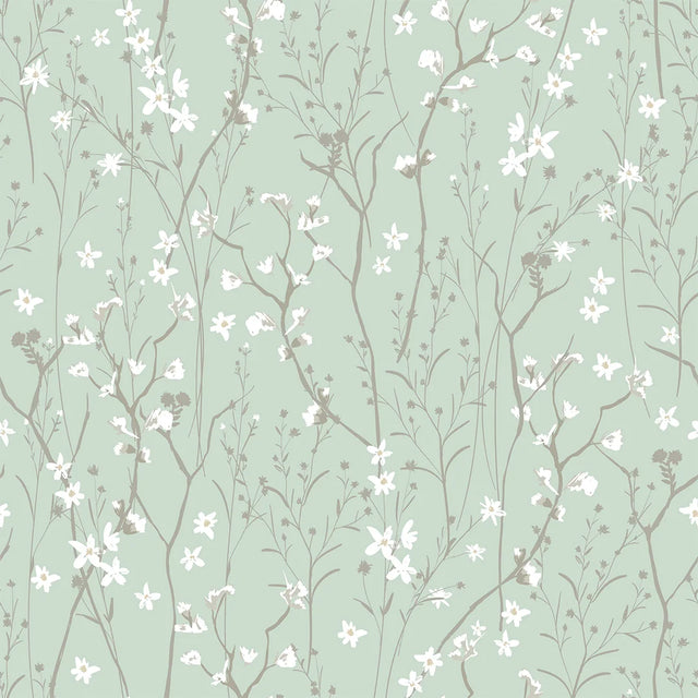 Summer Meadow Wallpaper in Mint Green