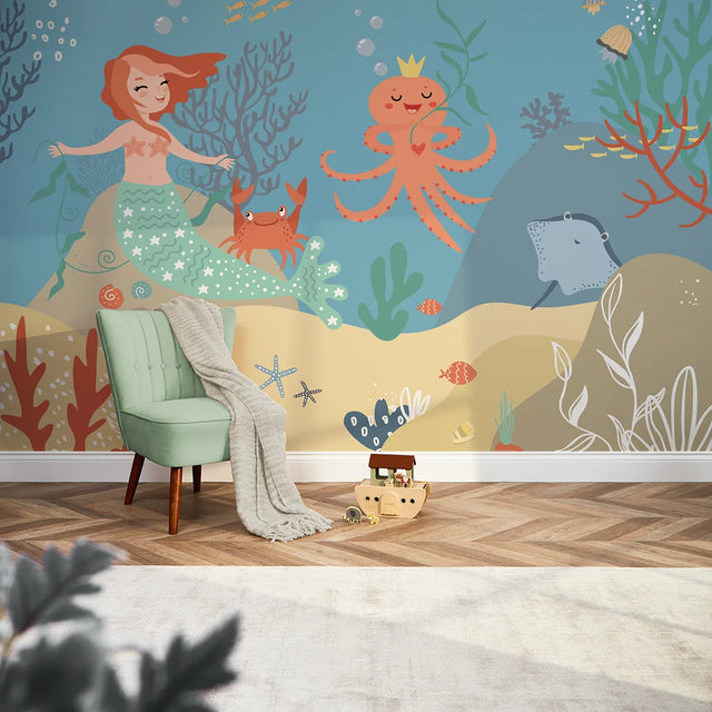The Mermaid Princess Full Wall Mural in Multicoloured
