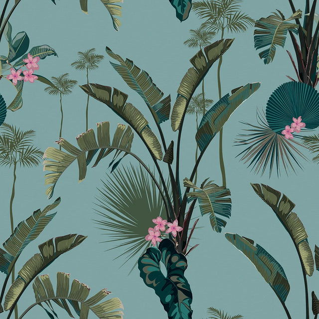 Tropical Paradise Wallpaper in Teal