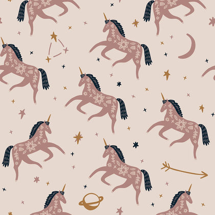 Twinkle, Twinkle Unicorn Wallpaper in Dusky Pink and Navy