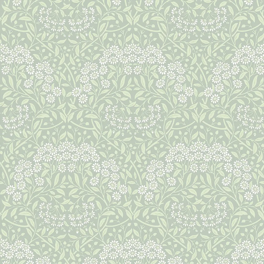 Vintage Daisy Wallpaper in Sage and White