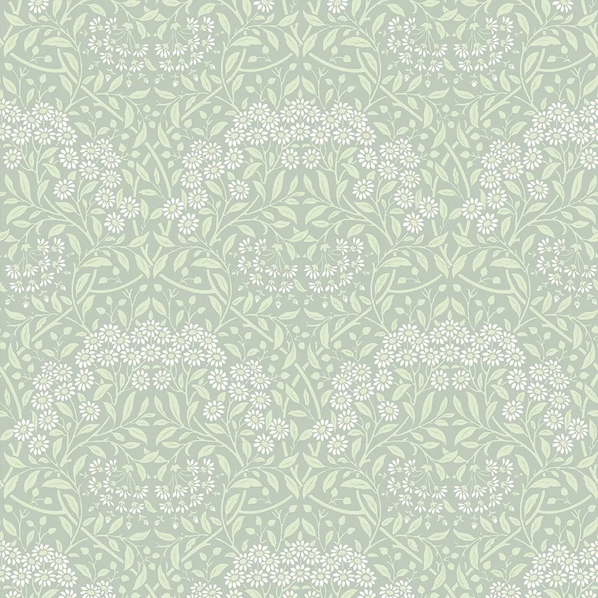 Vintage Daisy Wallpaper in Sage and White