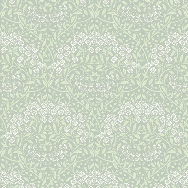 Vintage Daisy Wallpaper in Sage and White