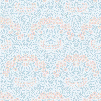 Vintage Daisy Wallpaper in Soft Blue and Peach