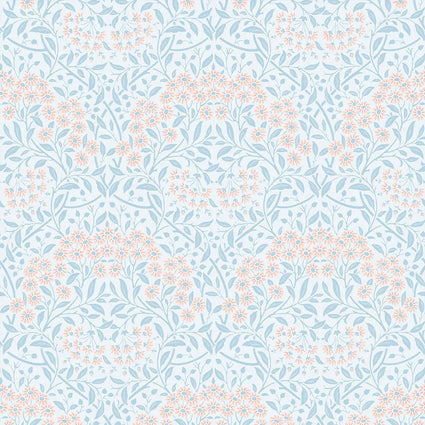 Vintage Daisy Wallpaper in Soft Blue and Peach