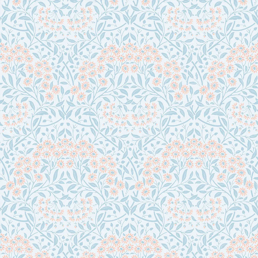 Vintage Daisy Wallpaper in Soft Blue and Peach