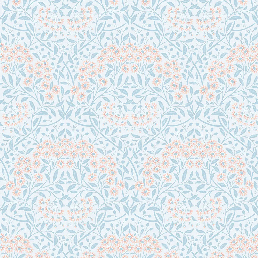 Vintage Daisy Wallpaper in Soft Blue and Peach