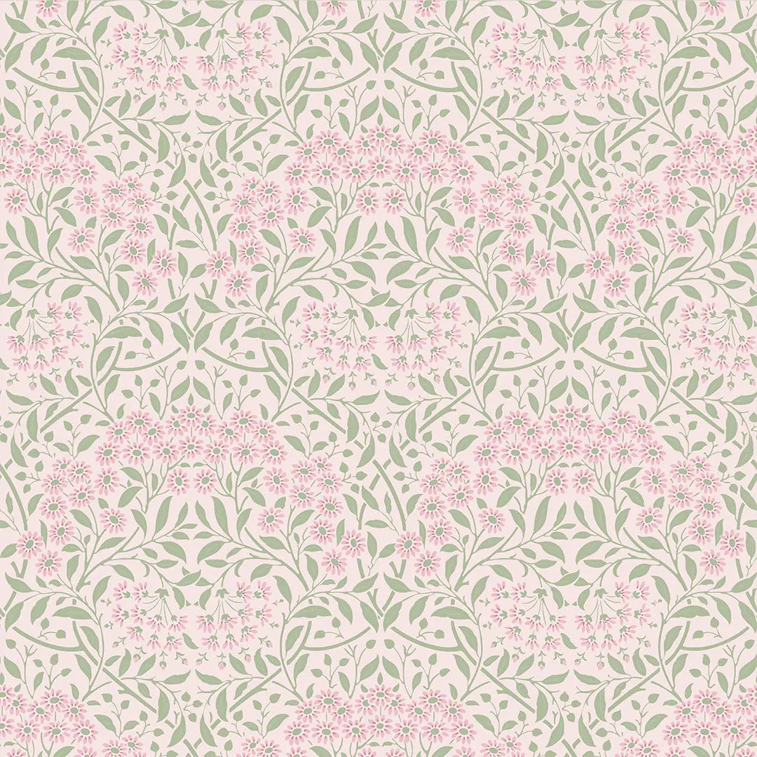 Vintage Daisy Wallpaper in Soft Pink and Sage
