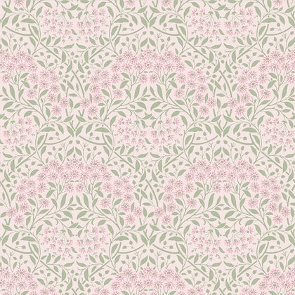 Sample of Vintage Daisy Wallpaper in Soft Pink and Sage