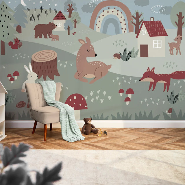 Walk In The Woods Full Wall Mural in Multicoloured