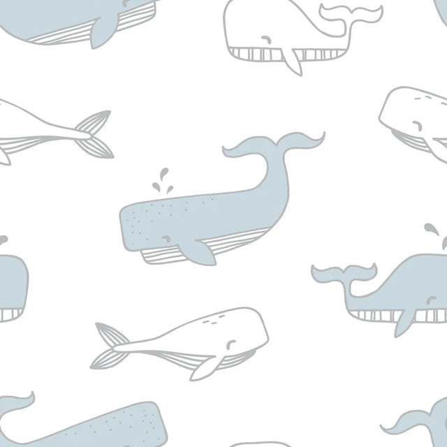 Whale Hello Wallpaper Blue and Grey