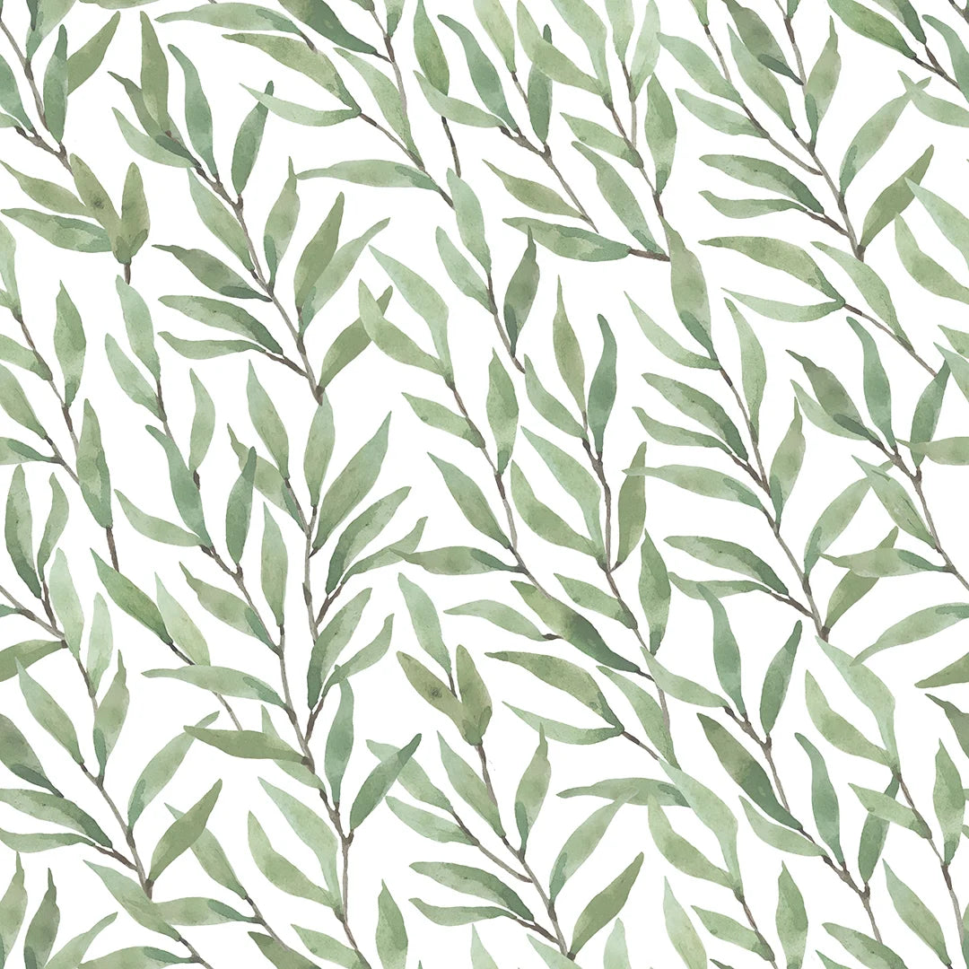 Green leaf wall mural | Green vintage wallpaper - belarteSTUDIO.