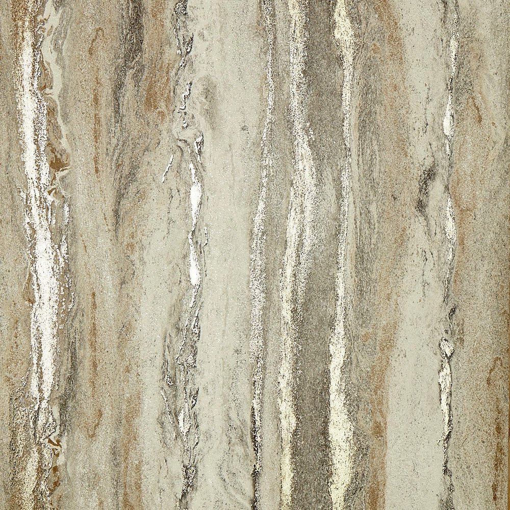 Zeus Metallic Wallpaper in Warm Grey and Sand and Metallic Gold