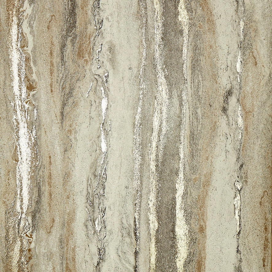 Zeus Metallic Wallpaper in Warm Grey and Sand and Metallic Gold