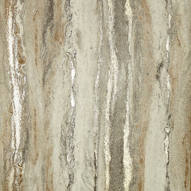 Zeus Metallic Wallpaper in Warm Grey and Sand and Metallic Gold