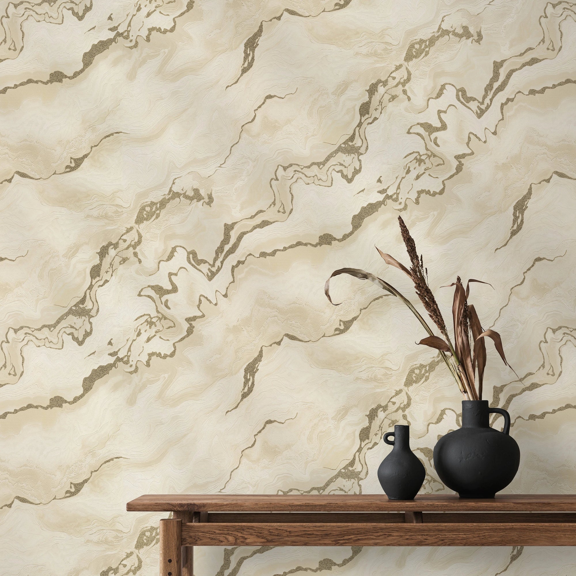 Aurelian Marble Wallpaper in Cream & Gold