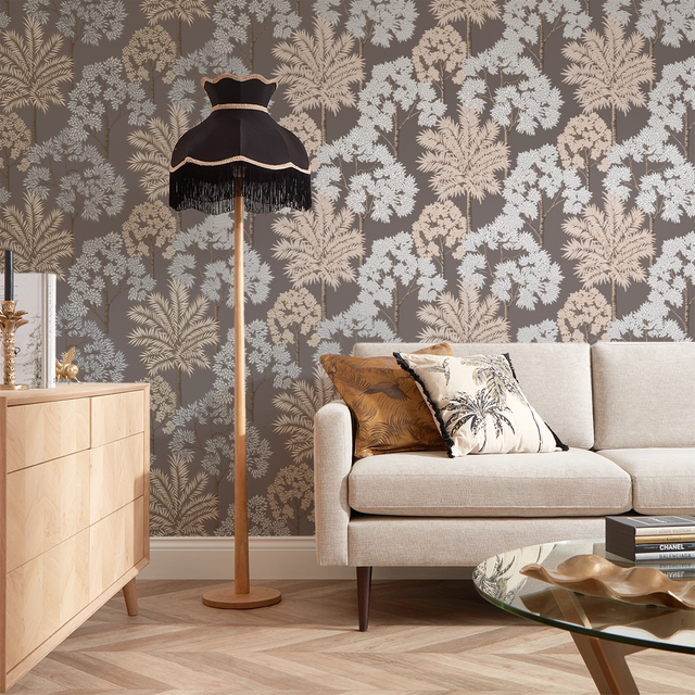 Acacia Tree Wallpaper in Charcoal and Copper
