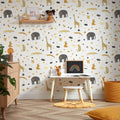 Animal Kingdom Wallpaper in Mustard and Grey