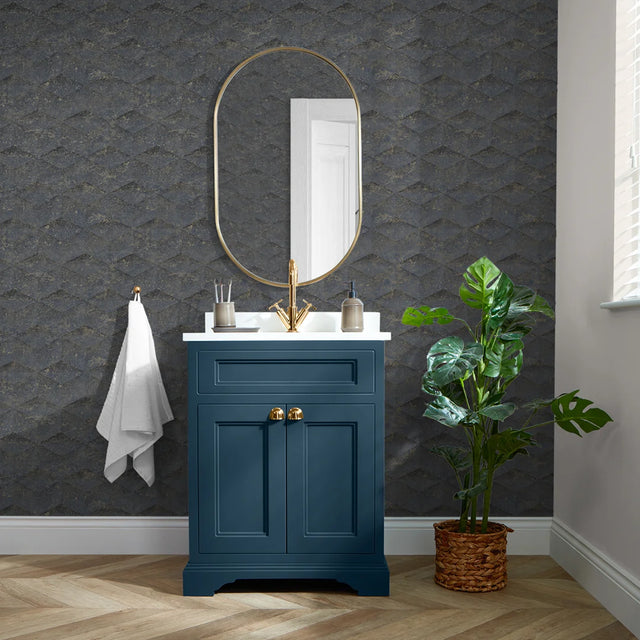 Architectural Concrete Wallpaper in Navy and Gold