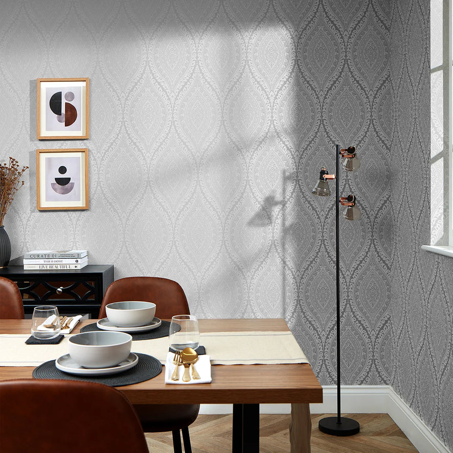 Ariana Wave Wallpaper in Grey and Silver