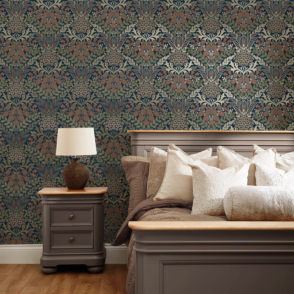 Artist's Garden Wallpaper in Navy and Gold