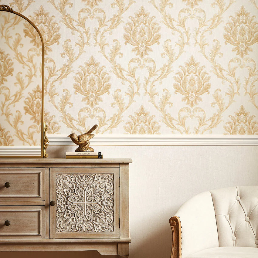 Aurora Shimmer Wallpaper in Shimmering Ivory with Gold