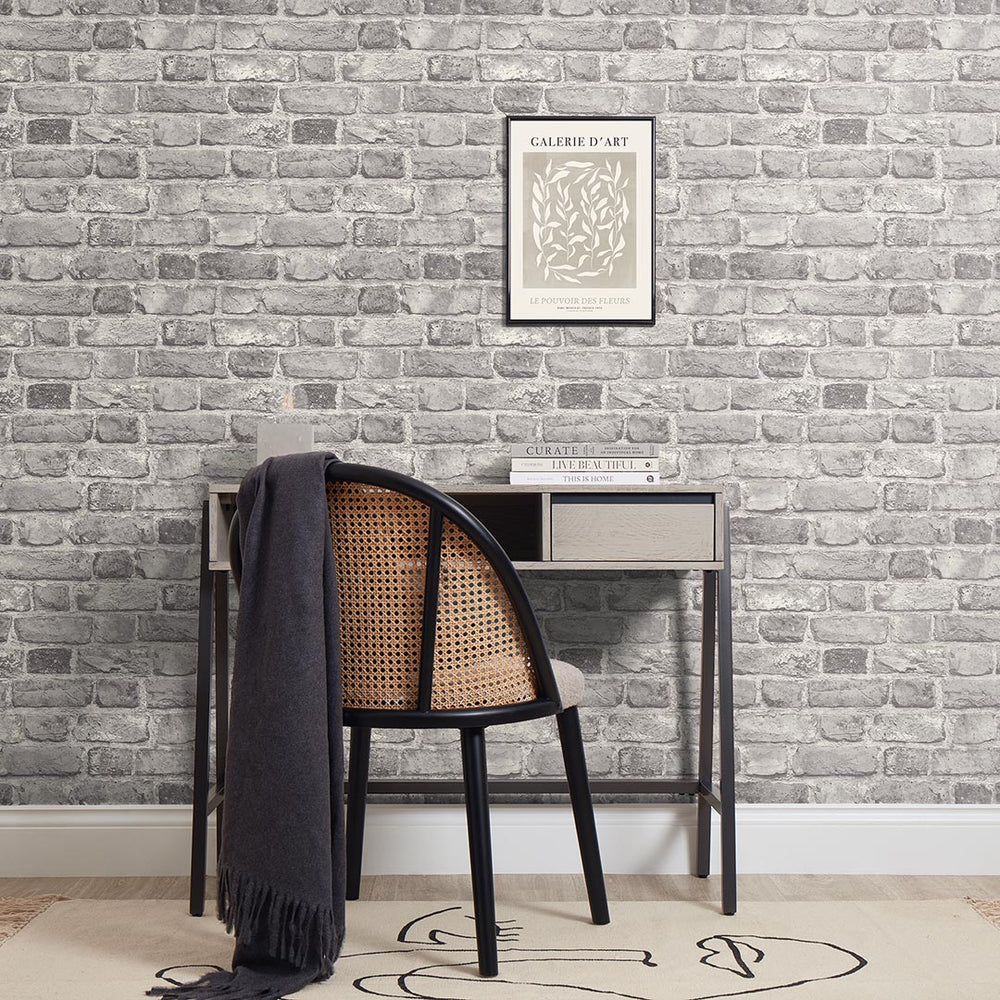 Battersea Brick Wallpaper in Grey