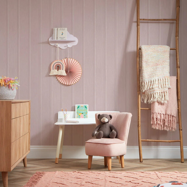 Beadboard Panel Wallpaper in Blush Pink
