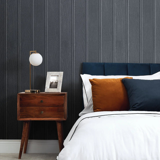 Beadboard Panel Wallpaper in Navy Blue