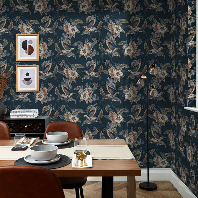 Beautiful Birds Wallpaper in Navy