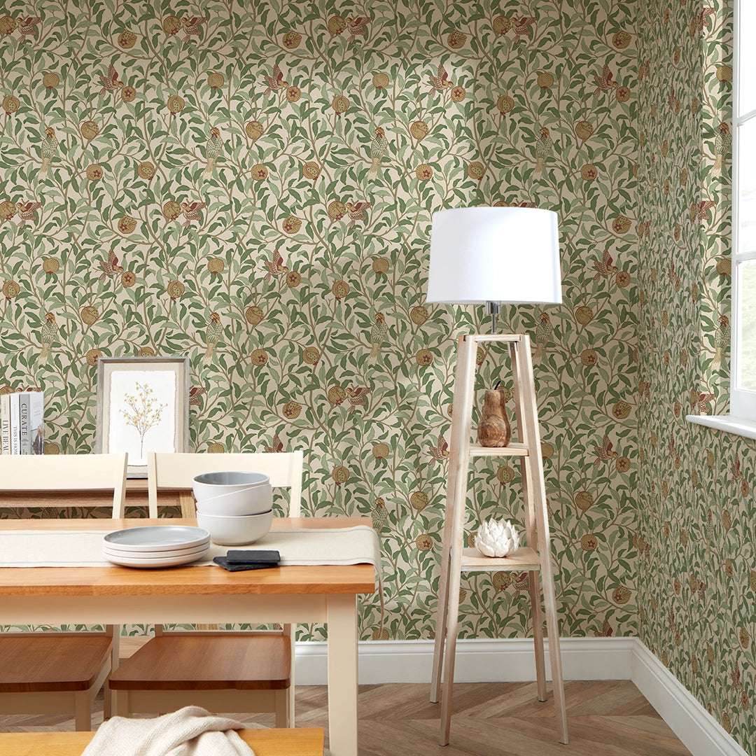 Beauty of Nature Wallpaper in Sage Green on Cream