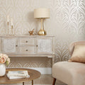 Camden Damask Wallpaper in Cream and Gold