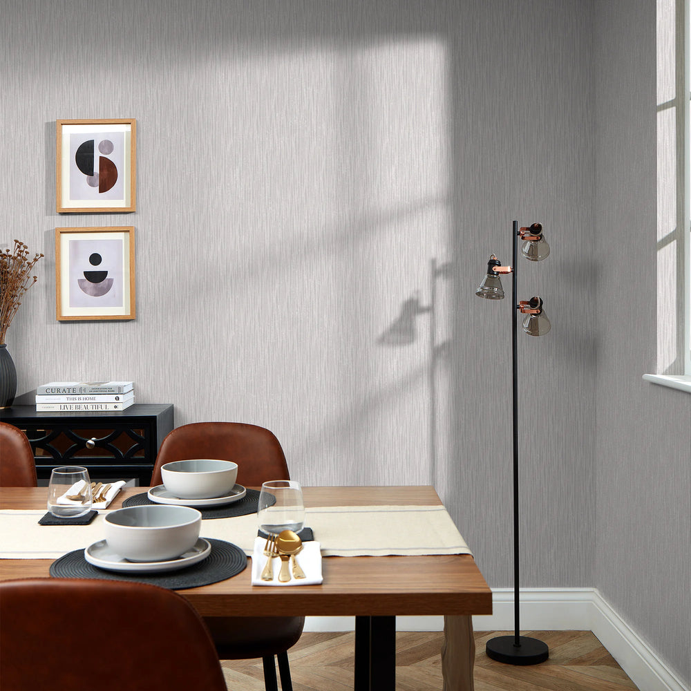 Chelsea Glitter Plain Textured Wallpaper in Soft Grey and Silver