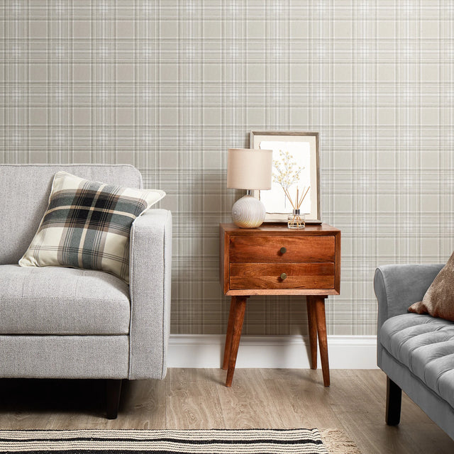 Classic Check Wallpaper in Taupe