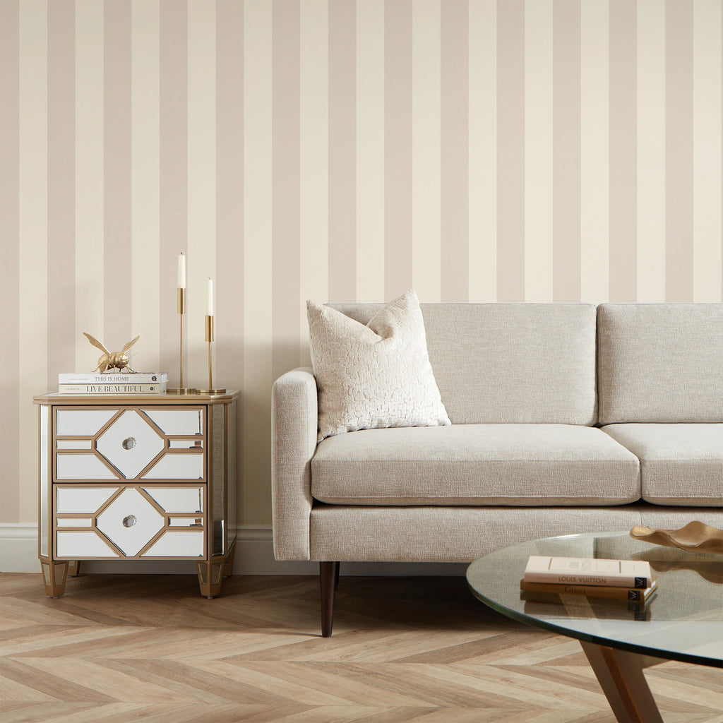 Classic Wide Stripe Wallpaper in Cream and Truffle