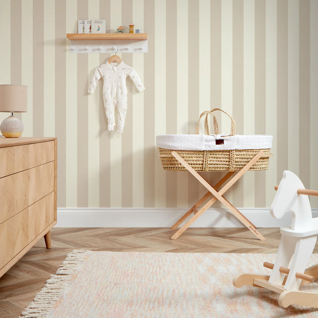 Classic Wide Stripe Wallpaper in Magnolia and Sandstone