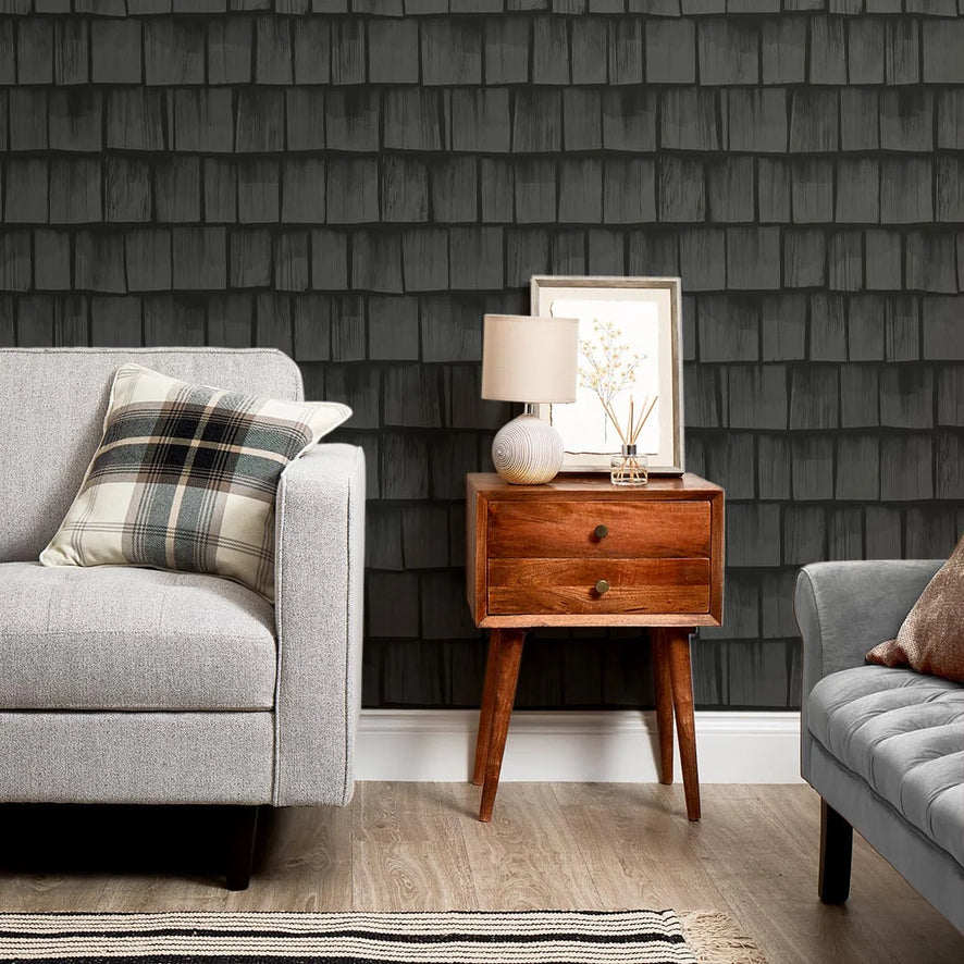 Colorado Wood Tile Wallpaper in Charcoal Grey