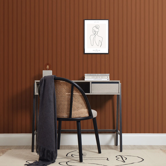 Contemporary Wood Slat Wallpaper in Terracotta